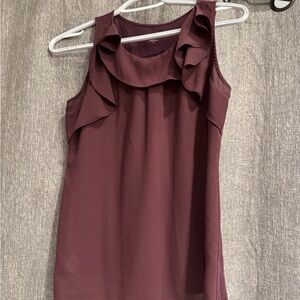 LOFT Sleeveless Ruffle Blouse in Burgundy